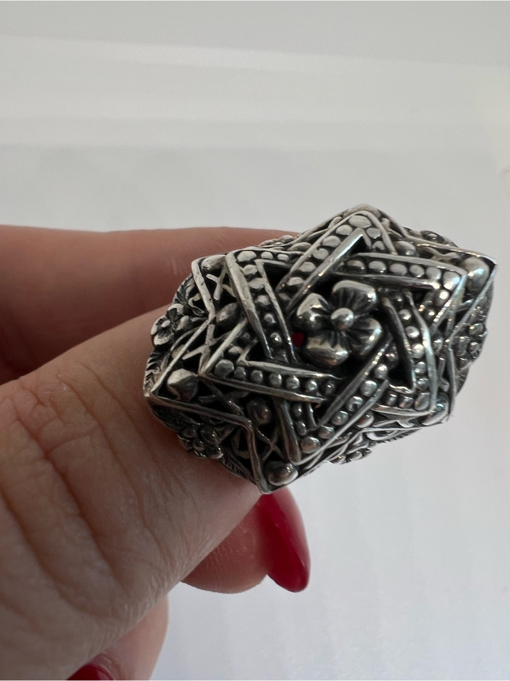SARDA Intricate Filigree Sterling Silver Star of David Statement Ring